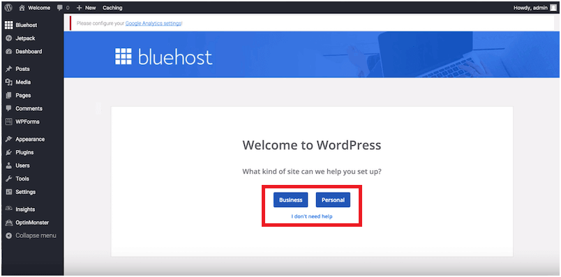 bluehost-wordpress-dashboard